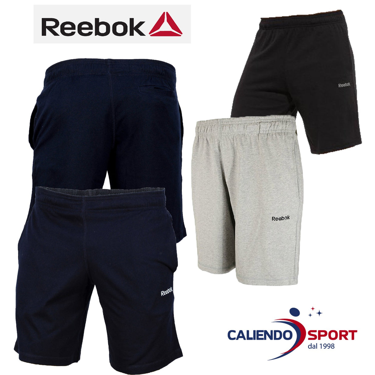 SHORTS MEN BLACK BLUE GREY REEBOK Z60139 EL JERSEY SHORT CASUAL COTTON