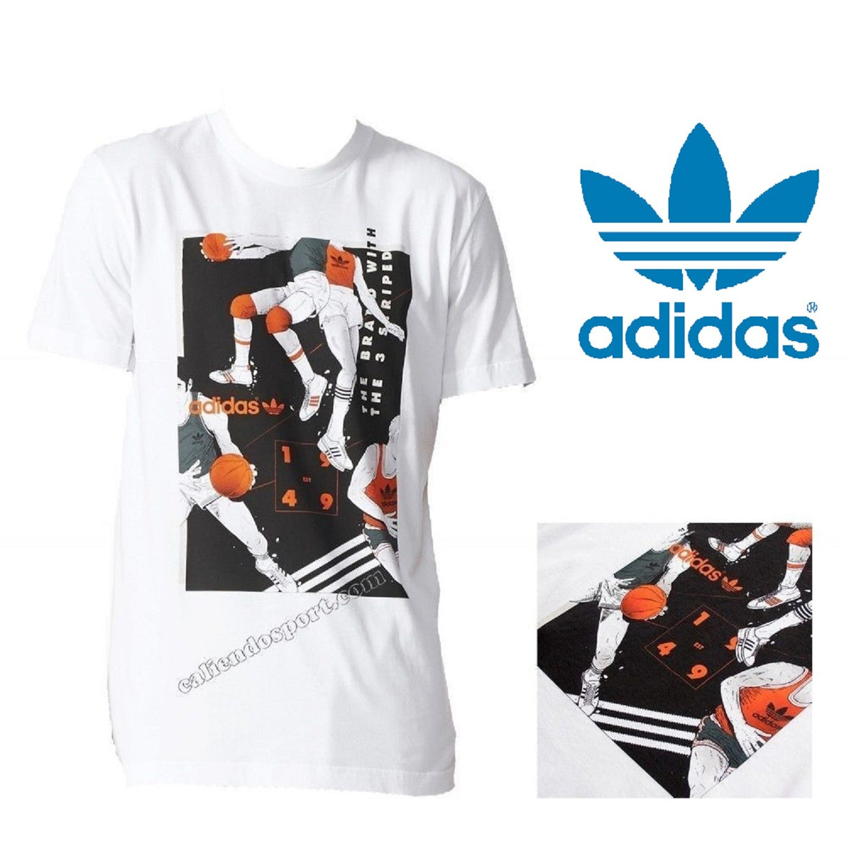 MEN'S T-ST-SHIRT ADIDAS ORIGINALS WHITE AJ7142 CASUAL SPORT TONGUE BBALL T