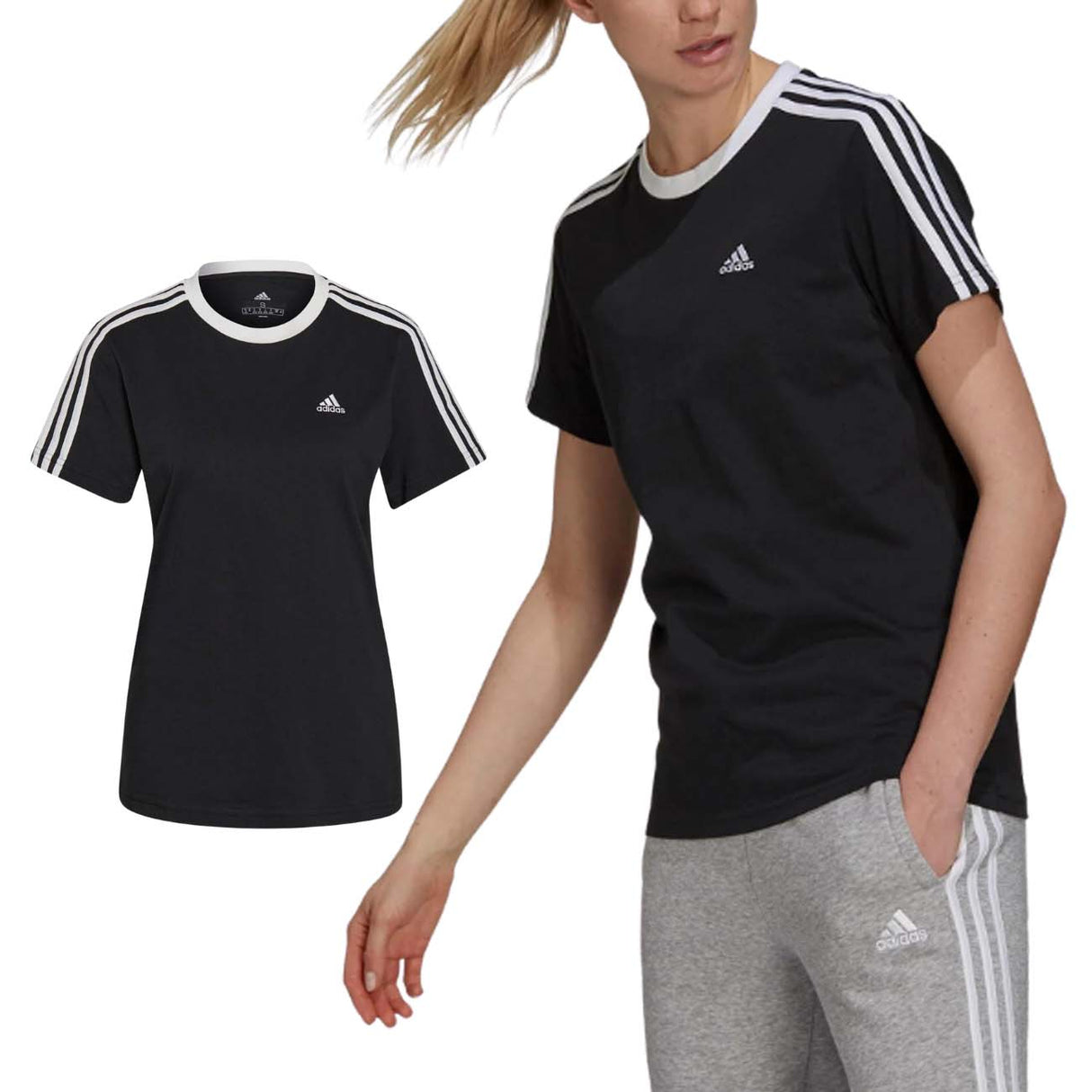 T-SHIRT DONNA ADIDAS GS1379 ESSENTIALS 3-STRIPES NERO