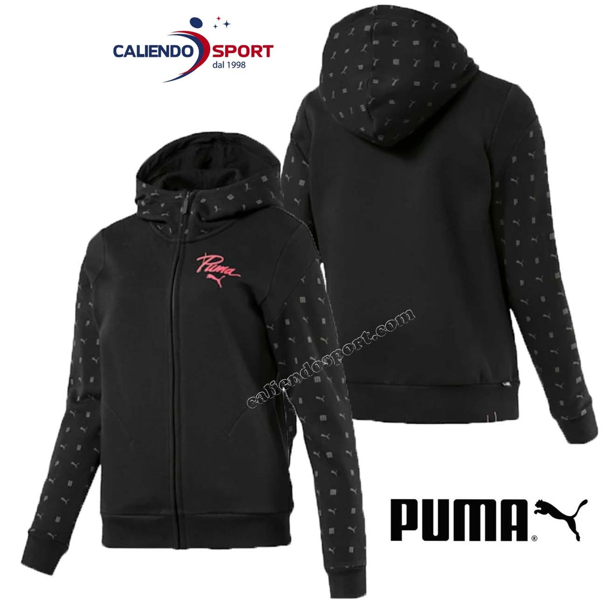 FELPA PUMA DONNA 581808 NERO CON CAPPUCCIO