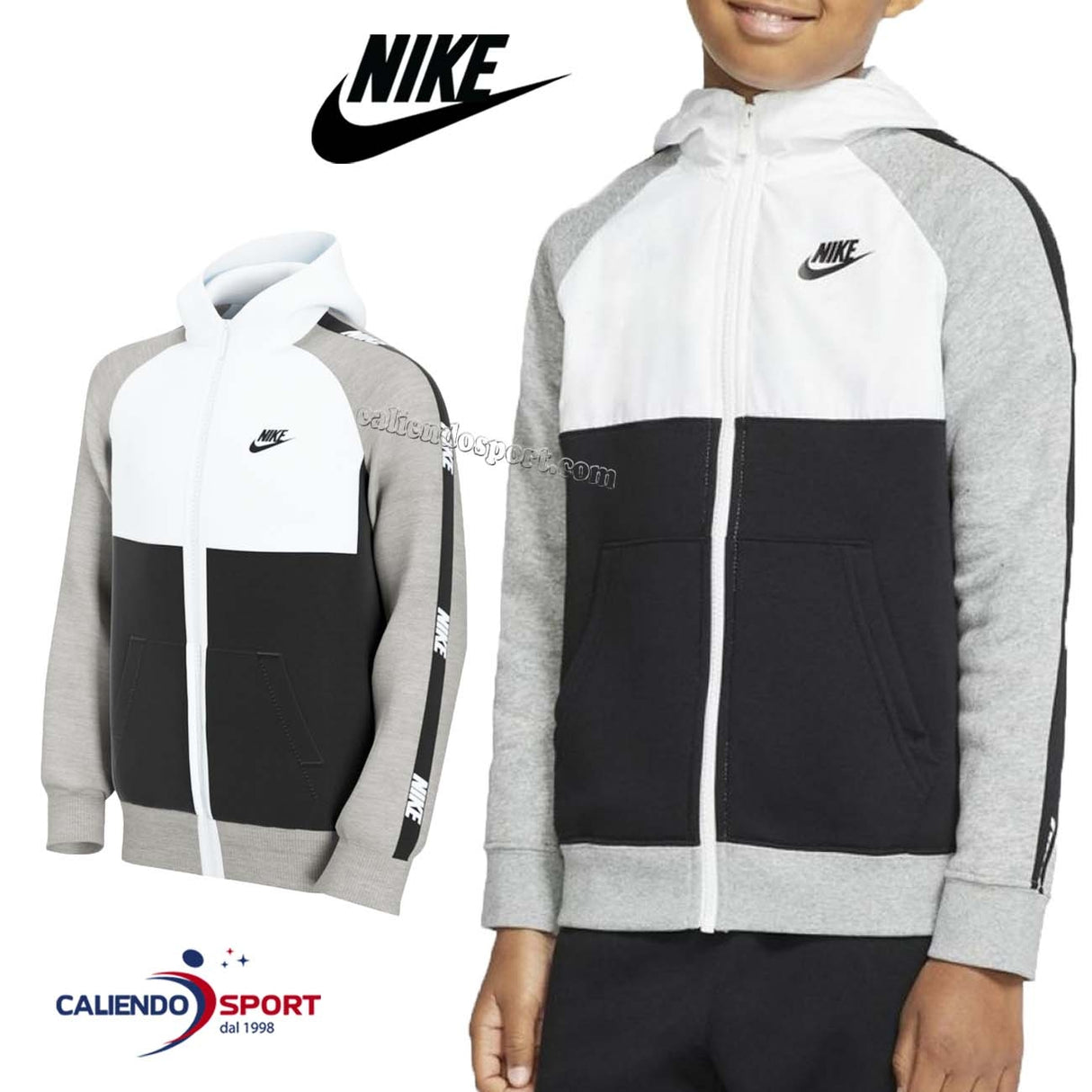 FELPA NIKE RAGAZZI CJ7882 100 COTONE FELPATO NERO BIANCO