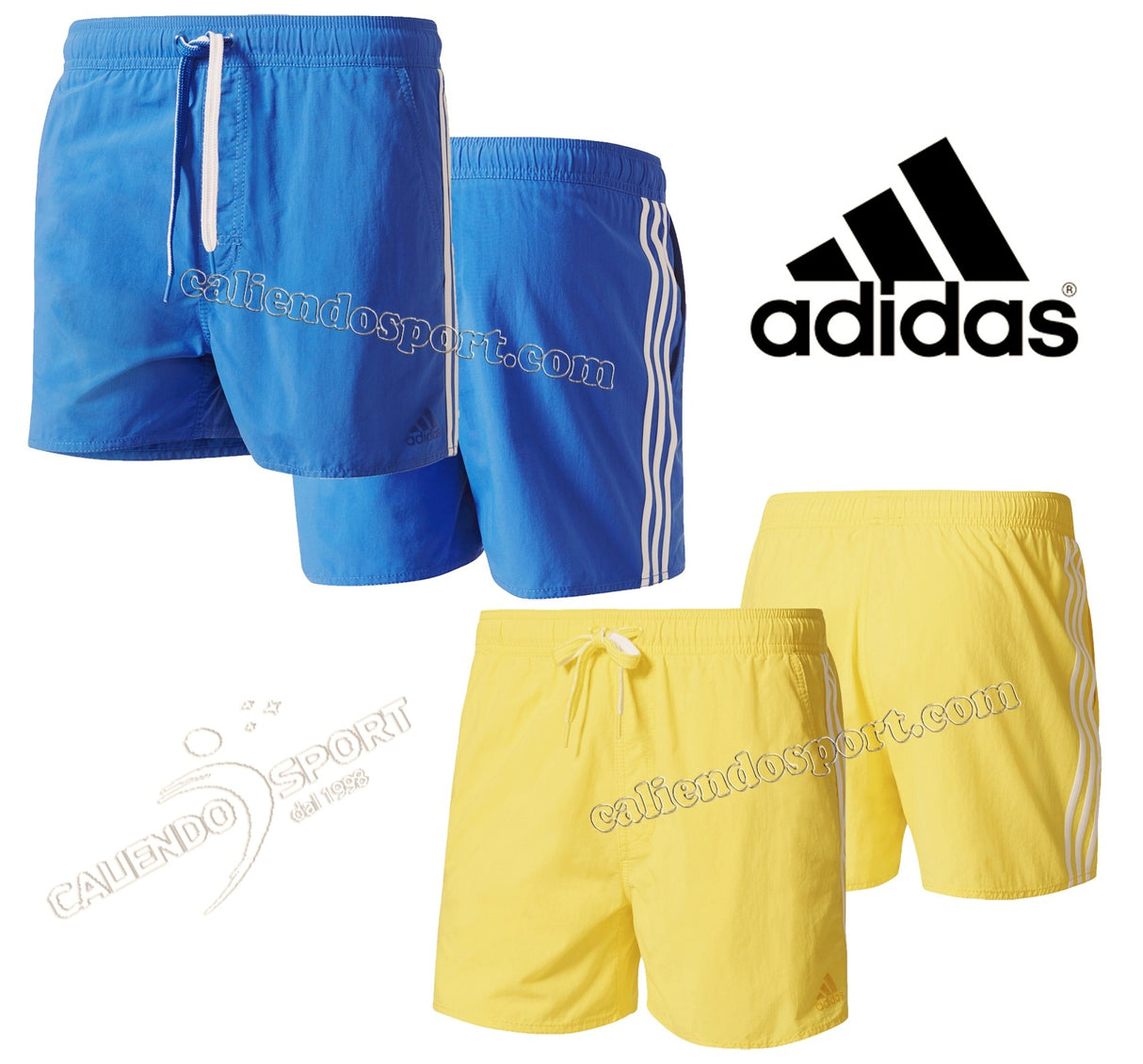 SHORT DE MAILLOT DE BAIN ADIDAS HOMME 3 BANDES BJ8809 BJ8820 SHORT JAUNE BLEU MER
