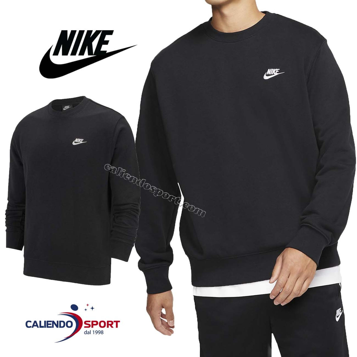 FELPA NIKE BV2666 010 SPORTSWEAR CLUB NERO COTONE