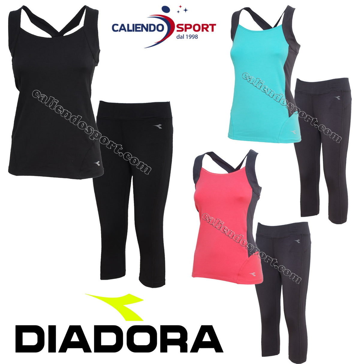DIADORA CAPRI WOMEN'S COMPLETE SET + COTTON GYM TANK TOP 171641 L CASUAL GYM SET