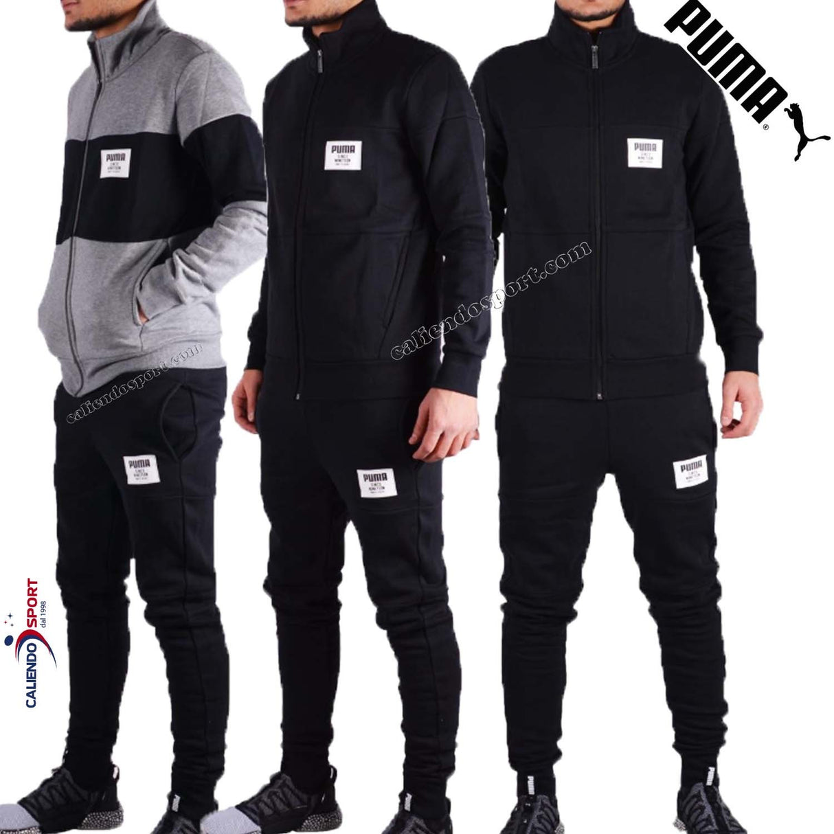 TUTA UOMO PUMA 851563 01 NERO 851563 03 GRIGIO COTONE FELPATO REBEL BLOOK SPORT PALESTRA