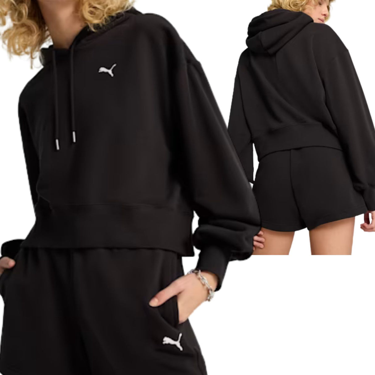 FELPA DONNA PUMA 629746 01 WARDROBE COTONE GARZATO NERO