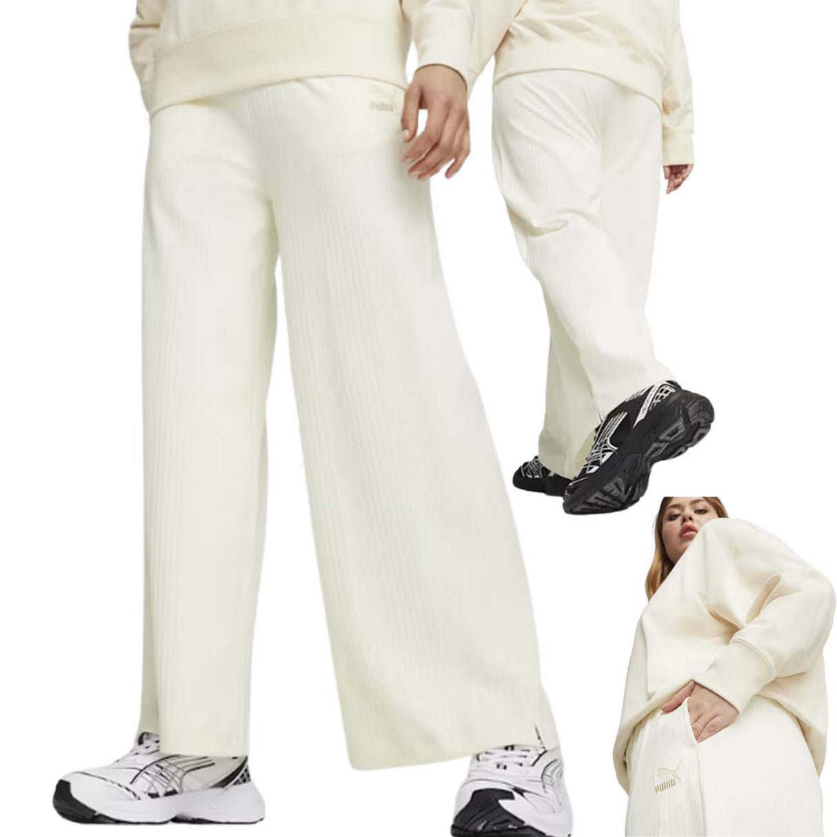 PANTALONE DONNA PUMA 624268 66 RIBBED RELA BIANCO