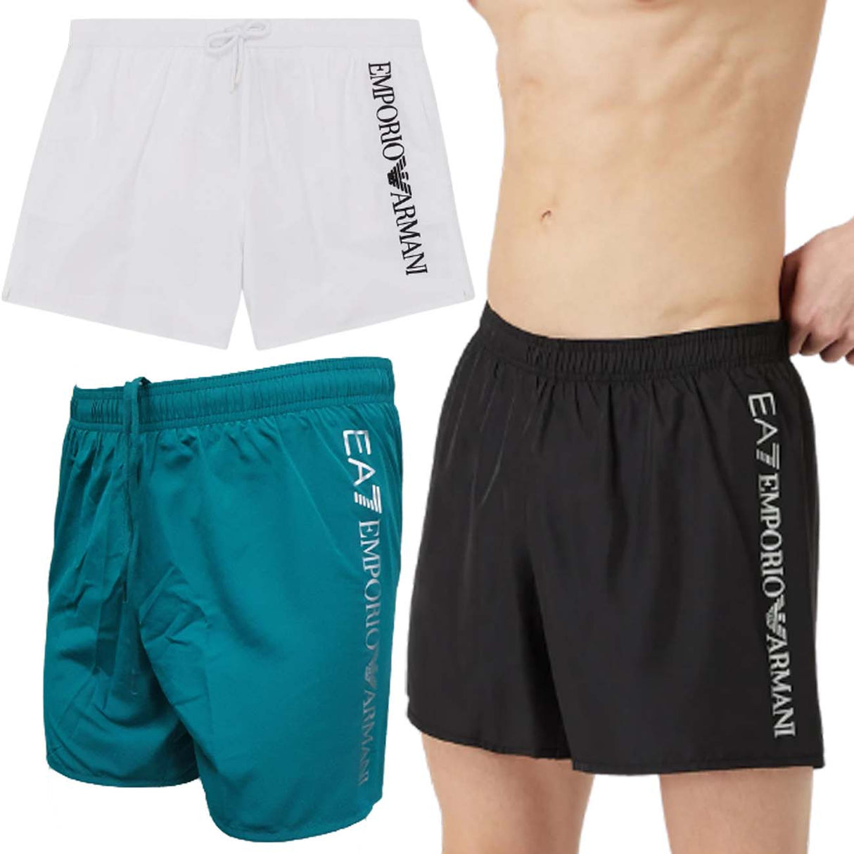 MAILLOT DE BAIN ARMANI EA7 902035 LOGO NOIR BLANC VERT BLEU