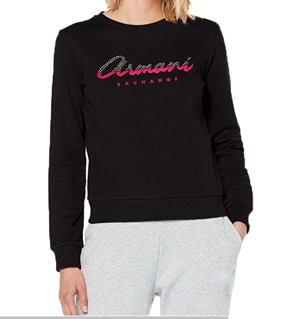 FELPA DONNA ARMANI EXCHANGE 6GYM88YJE5Z GIRO COLLO NERO BIANCO