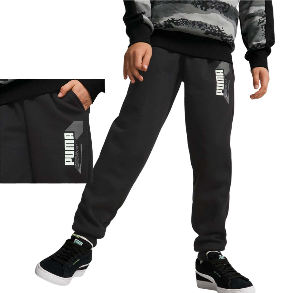 PANTALONE RAGAZZI PUMA 670108 01 NERO COTONE FELPATO