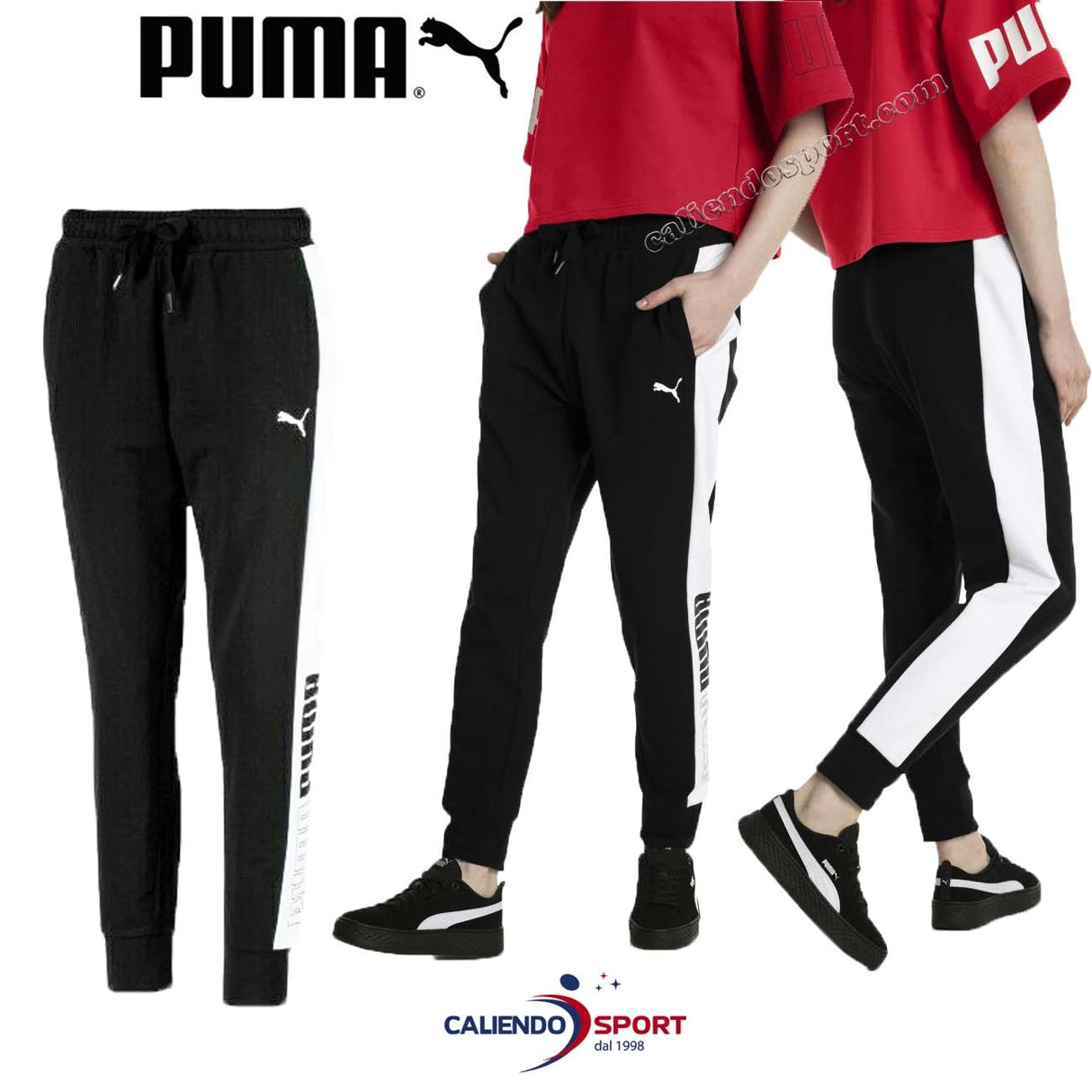 PANTALONE PUMA 852033 NERO BIANCO MODERN SPORT COTONE GARZATO