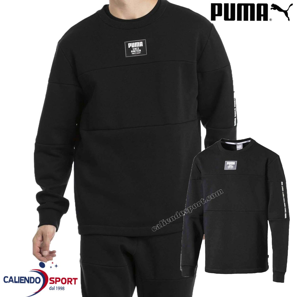 PUMA MEN'S SWEATSHIRT 852399 ROUND NECK BLACK SPORT GYM CASUAL REBEL BLOCK