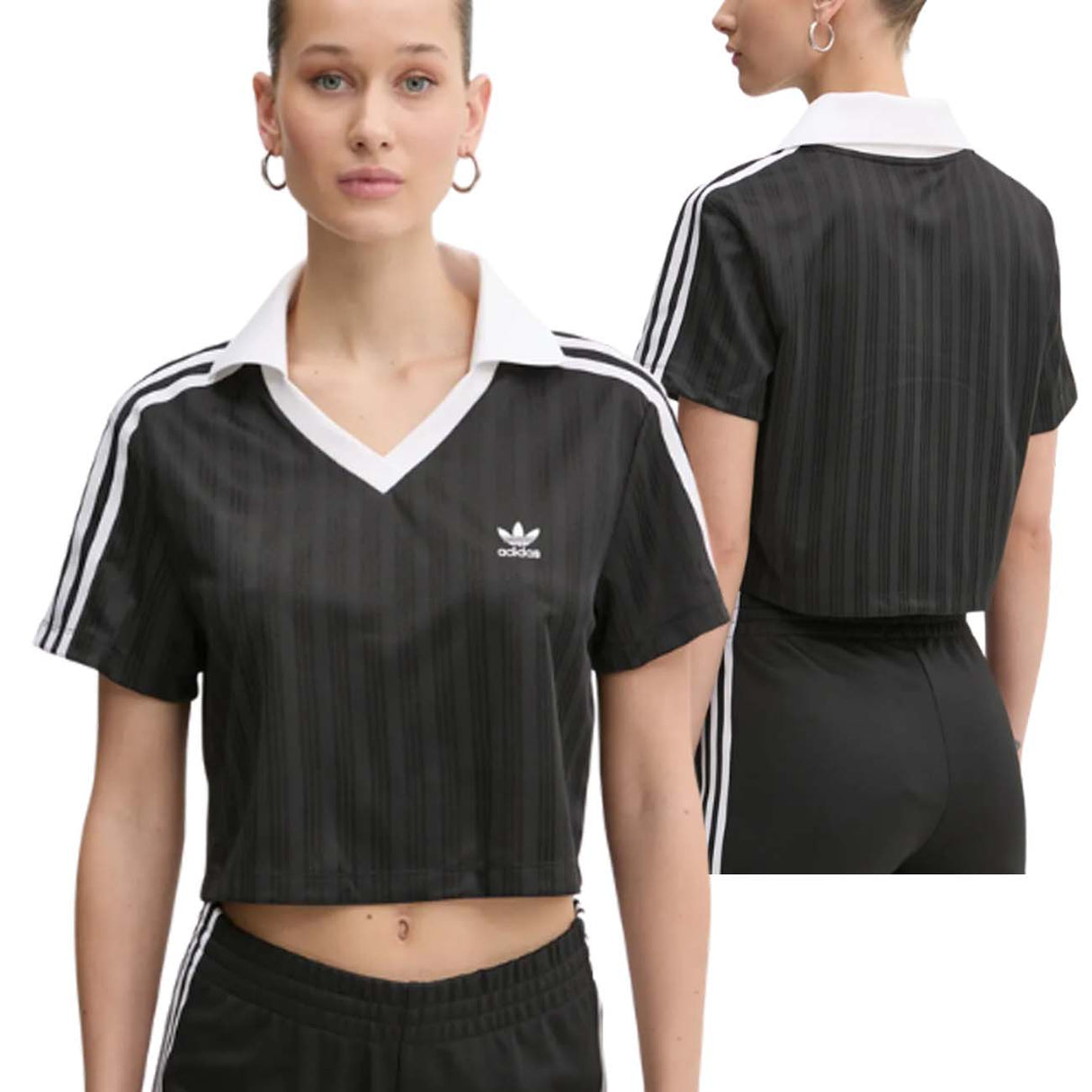 POLO DONNA ADIDAS JD2606 SCOLLO A V JACQUARD ADICOLOR NERO