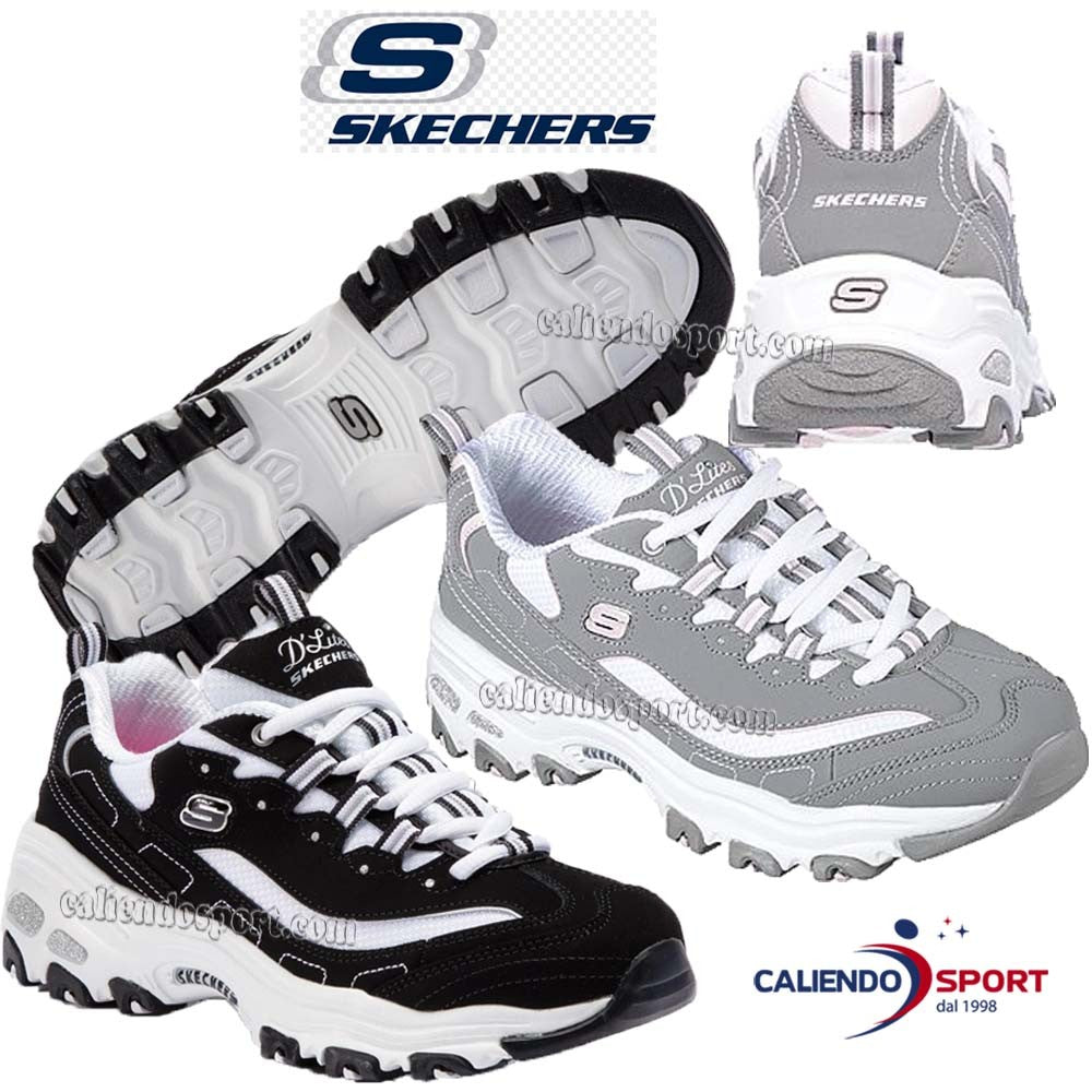 SCARPA SKECHERS 11930 DONNA D'LITES BIGGEST FAN NERO GRIGIO BKW GYW