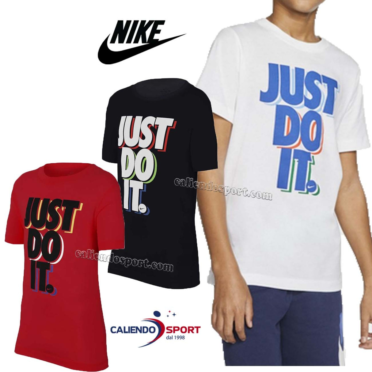 T-SHIRT NIKE GARÇON CU4569 COTON BLANC ROUGE NOIR