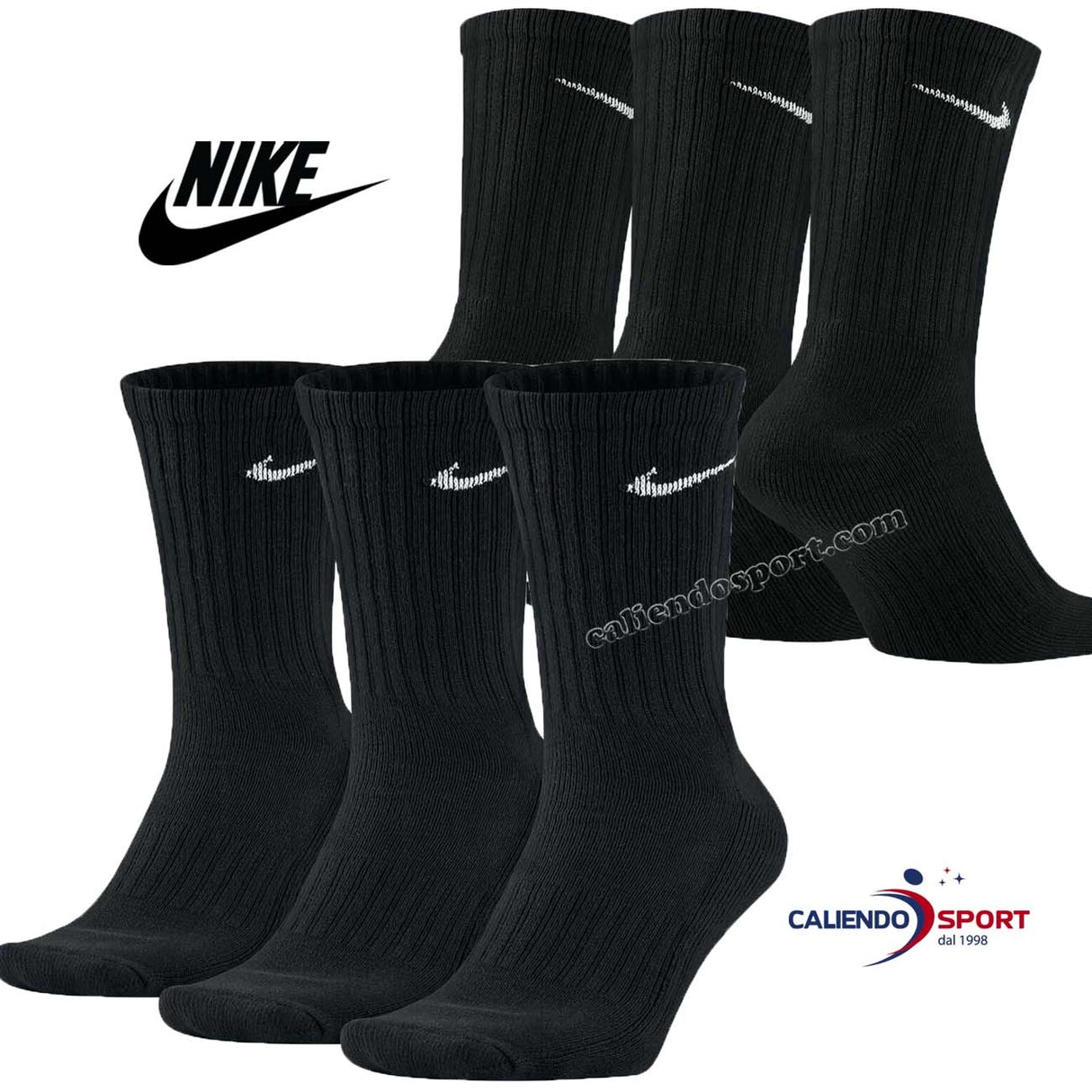 NIKE SX4508 001 BLACK COTTON CREW SOCKS 3 PAIRS UNISEX