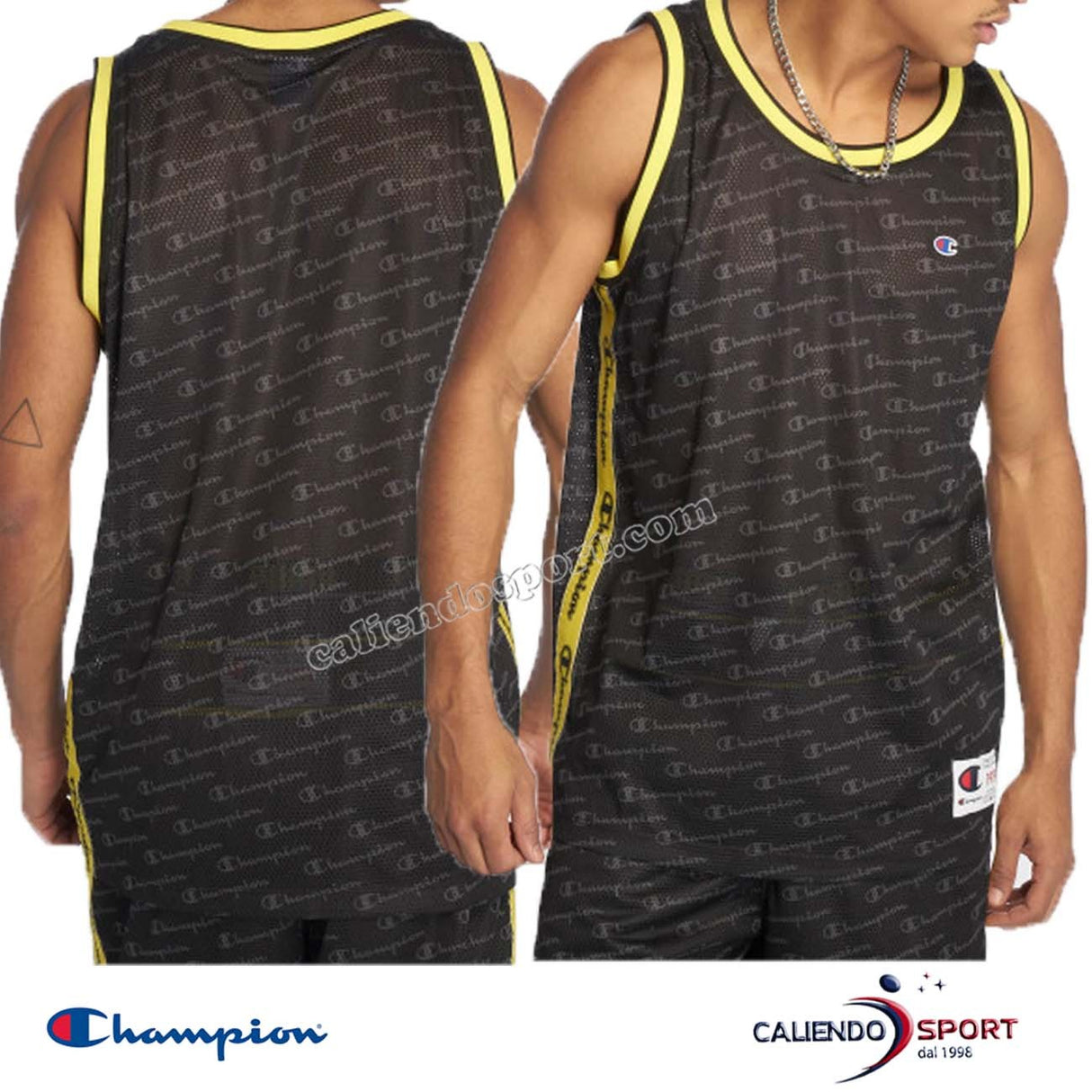 CANOTTA CHAMPION UOMO 212835 SOFT MESH NERO GIALLO