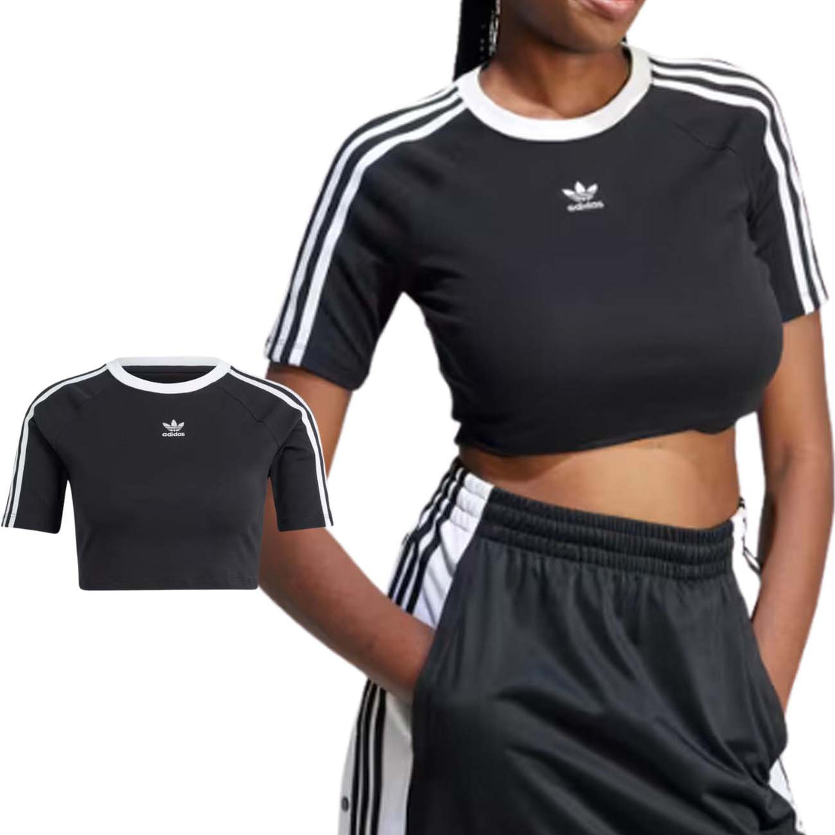 T-SHIRT DONNA ADIDAS IU2532 CORTA 3-STRIPES BABY NERO