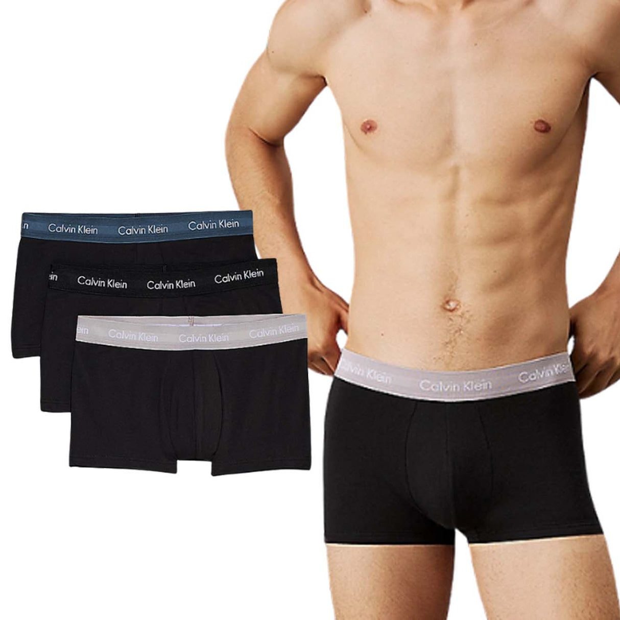 BOXER UOMO CALVIN KLEIN 0000U2664G QRV Vita Bassa 3 PEZZI