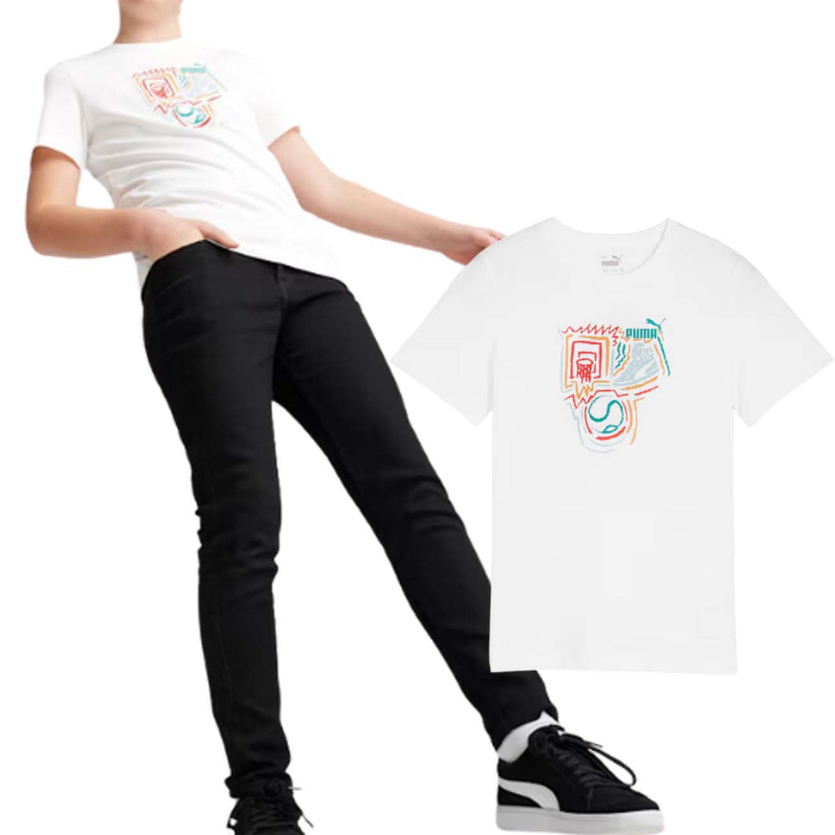 T-SHIRT BAMBINI PUMA 680299 02 GRAPHICS BIANCO