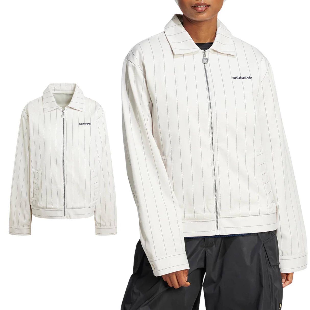 GIACCA DONNA ADIDAS JJ3476 PINSTRIPE BIANCO COTONE