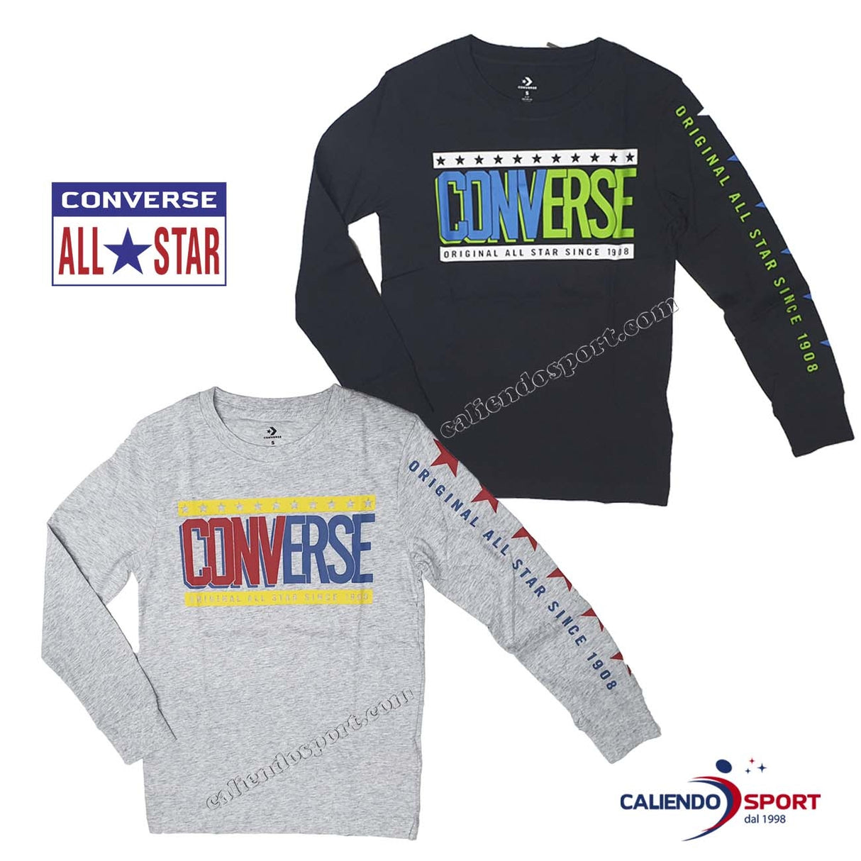 T-SHIRT CONVERSE RAGAZZI 9CA871 COTONE NERO GRIGIO