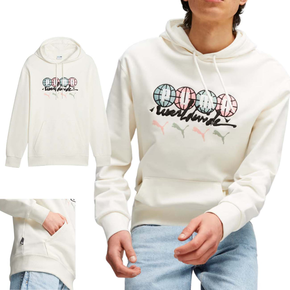 FELPA PUMA 622646 65 WORLDWIDE BIANCO COTONE GARZATO