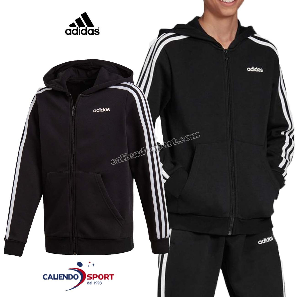 Sweat à capuche ADIDAS DV1823 pour enfants Essentials 3 bandes Noir