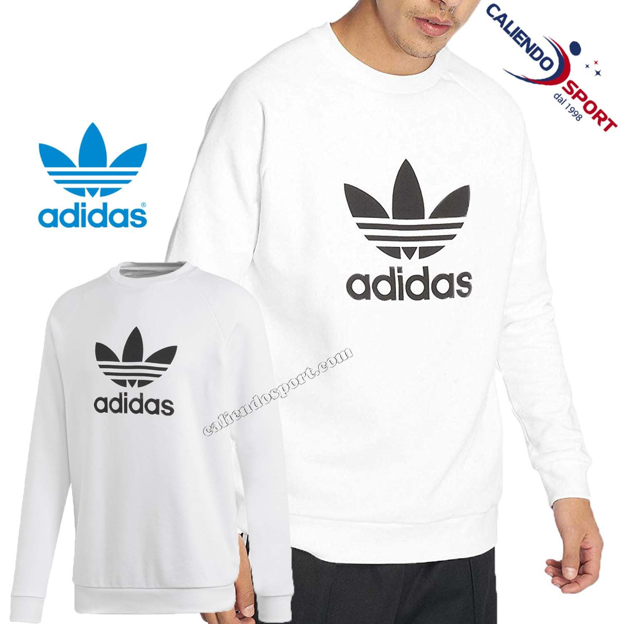 SWEAT-SHIRT ADIDAS ORIGINALS POUR HOMMES DV1544 BLANC NOIR LOGO COL ROND TRIFOIL CREW