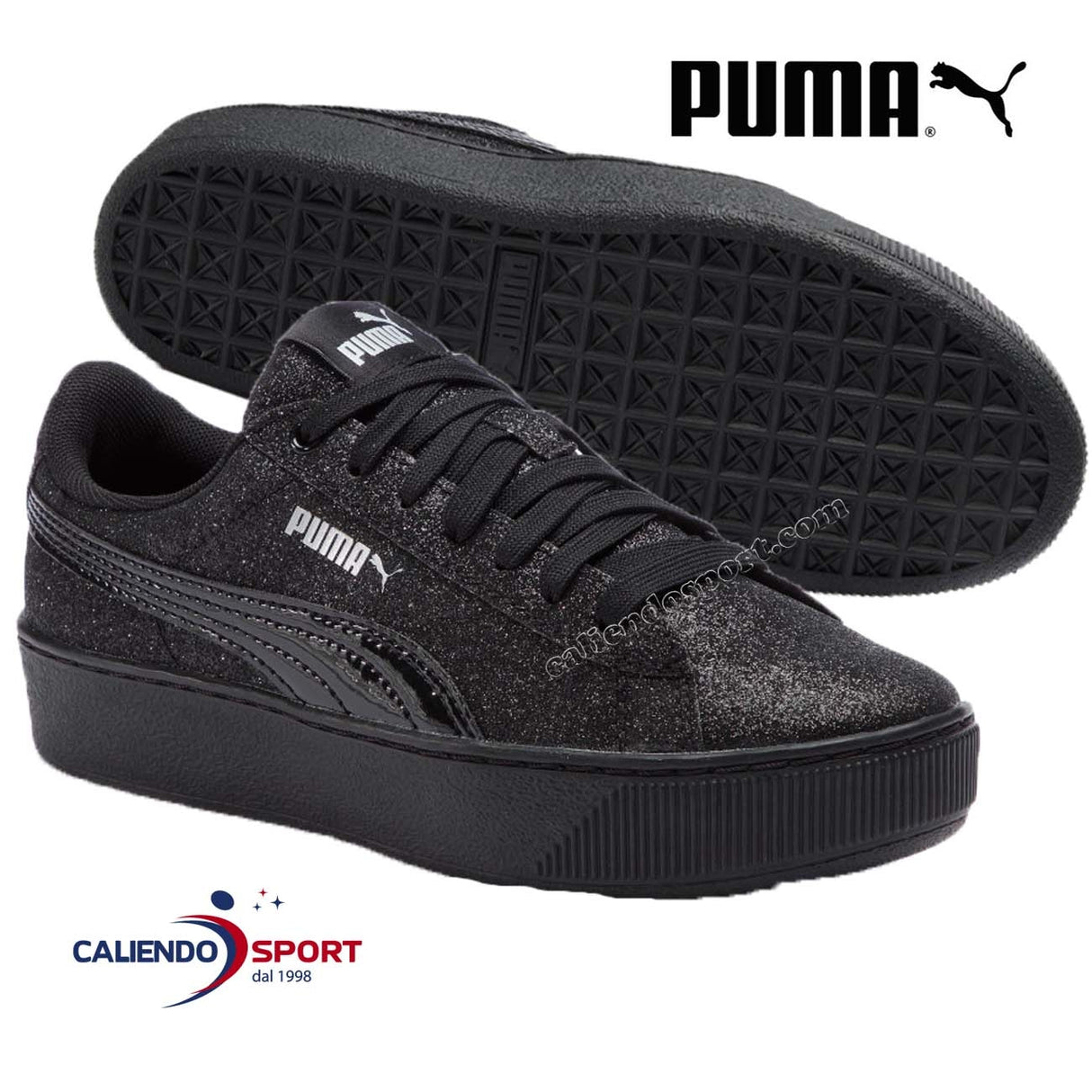 PUMA 366856 05 VIKKY PLATFORM GLITZ JR BLACK GIRL'S SHOES