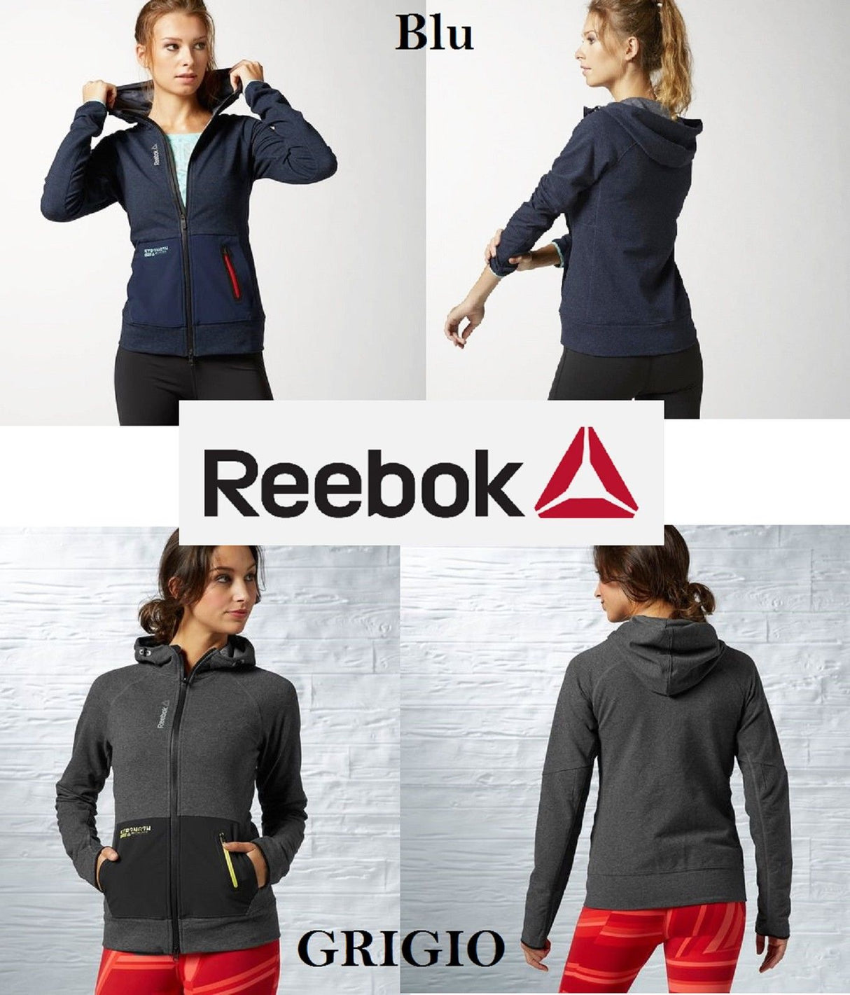 Sweat-shirt FEMME REEBOK FITNESS TRAINING GYM COTON BROSSÉ GRIS BLEU B85320