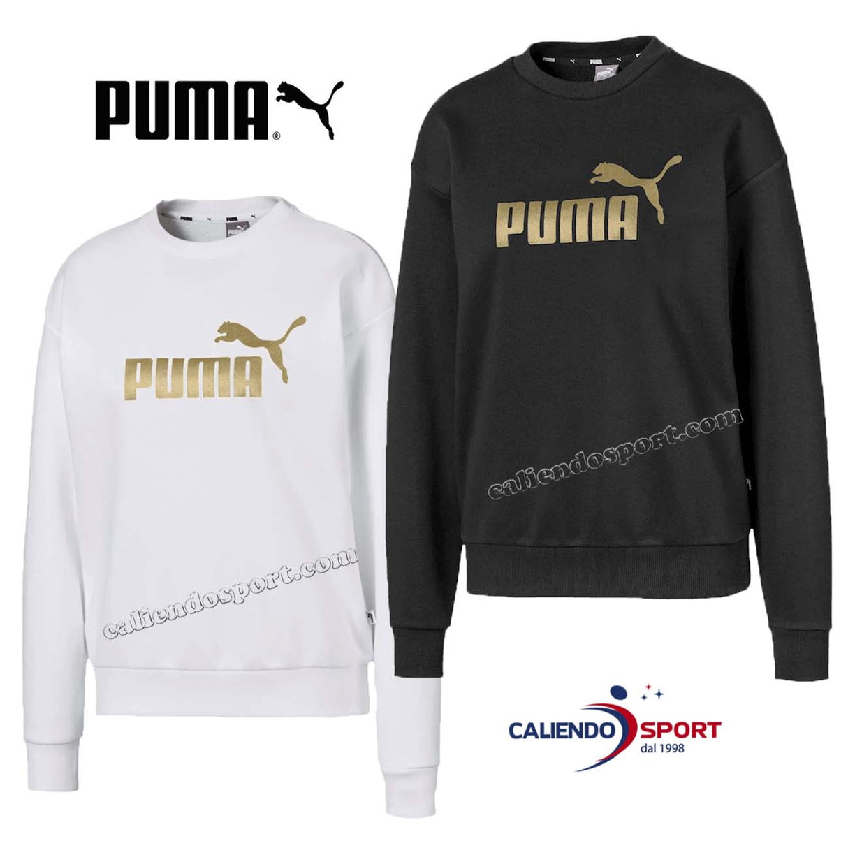 SWEAT-SHIRT FEMME PUMA 582408 01 02 BLANC NOIR COTON COL RAS DU COU