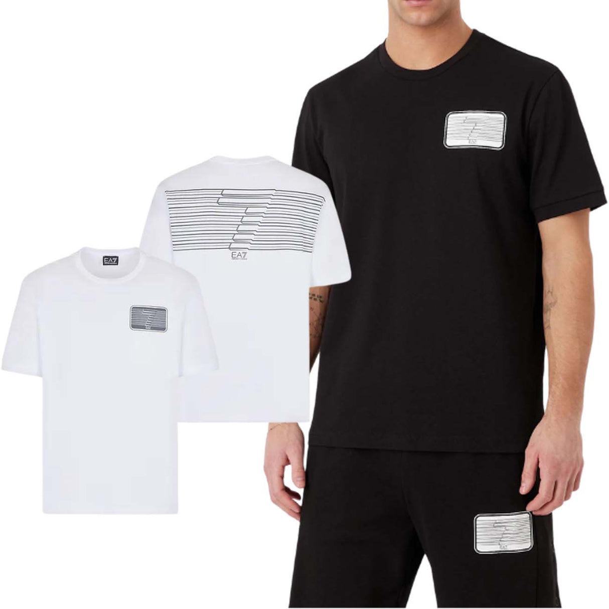 T-SHIRT EN COTON NOIR ET BLANC ARMANI EA7 3RPT51 PJ02Z