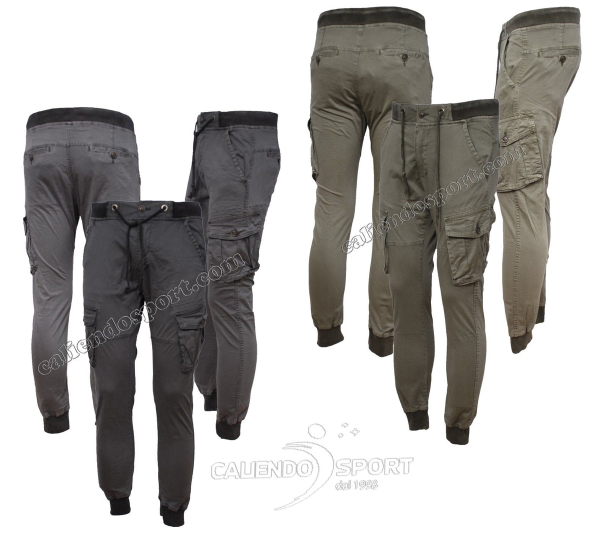 GREY GREEN COTTON POCKET TROUSERS WITH CUFFS SPORT CASUAL SPRING SUMMER