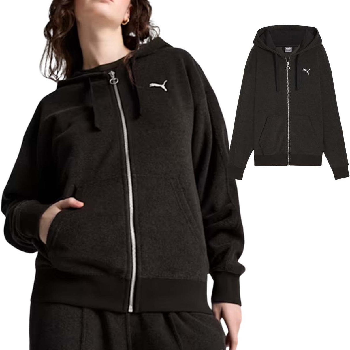 FELPA DONNA PUMA 681636 01 HER W FULL ZIP NERO