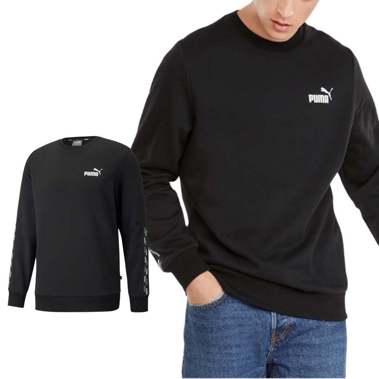 PUMA SWEATSHIRT 589407 01 POWE TAPE COTTON FLEECE
