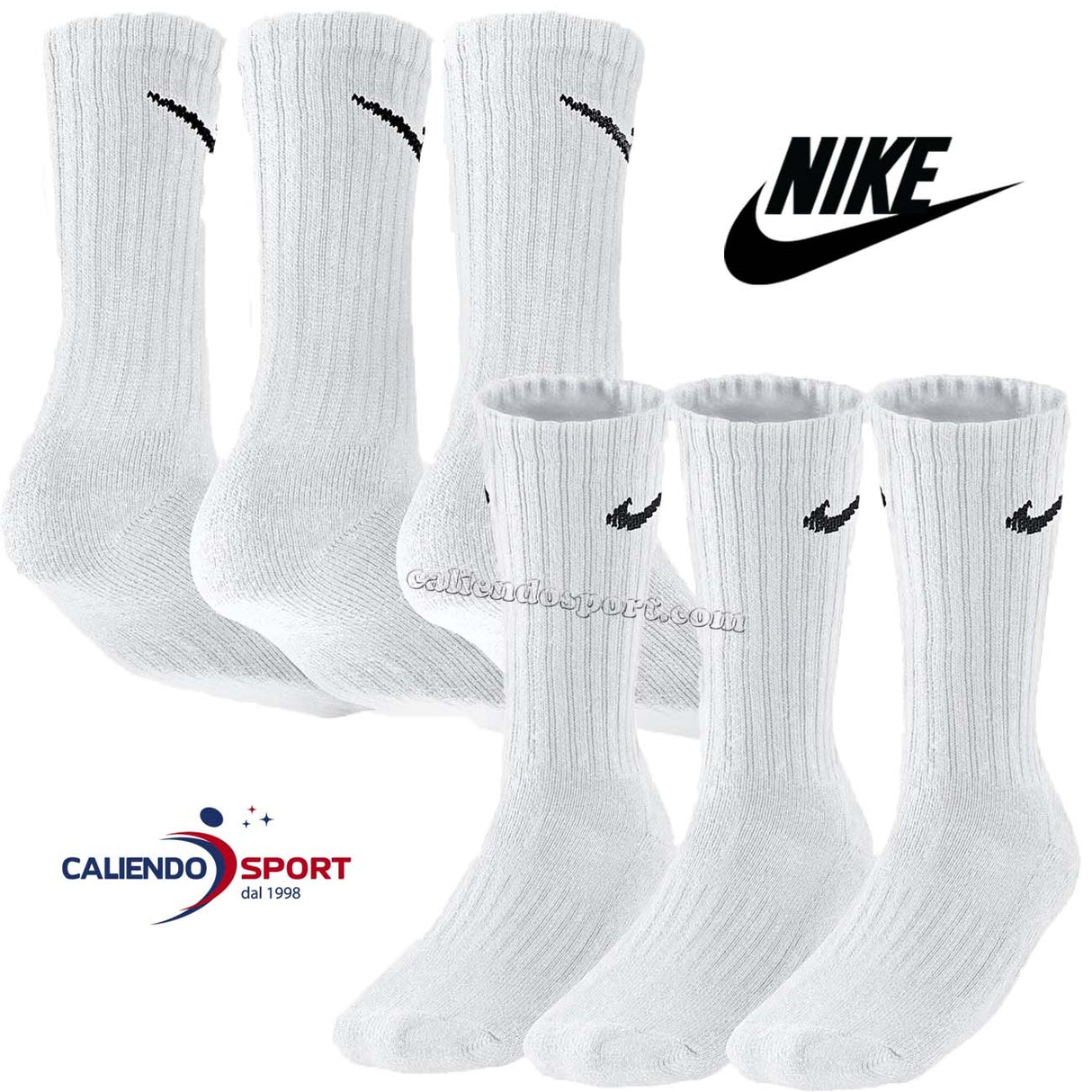 NIKE SX4508 101 WHITE COTTON CREW SOCKS 3 PAIRS UNISEX