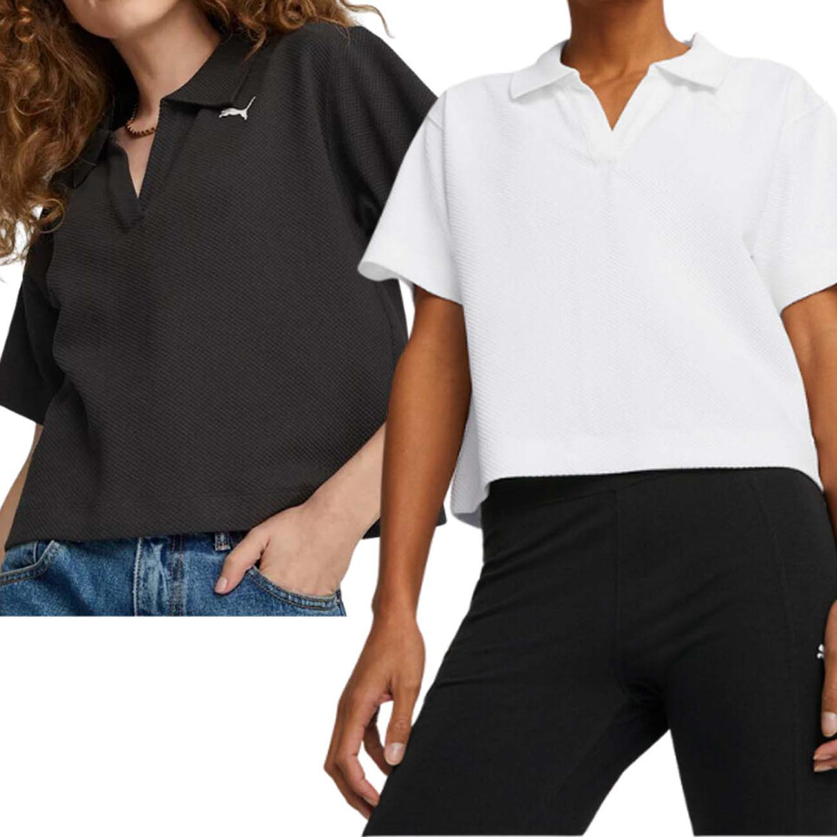 POLO DONNA PUMA 673108 HER T-SHIRT COTONE NERO BIANCO