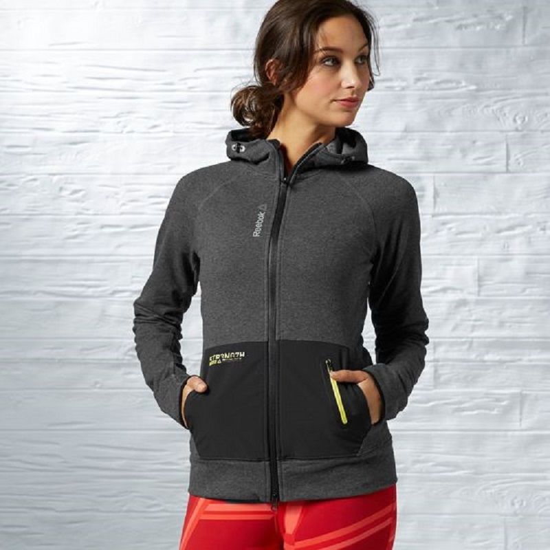 Sweat-shirt FEMME REEBOK FITNESS TRAINING GYM COTON BROSSÉ GRIS BLEU B85320