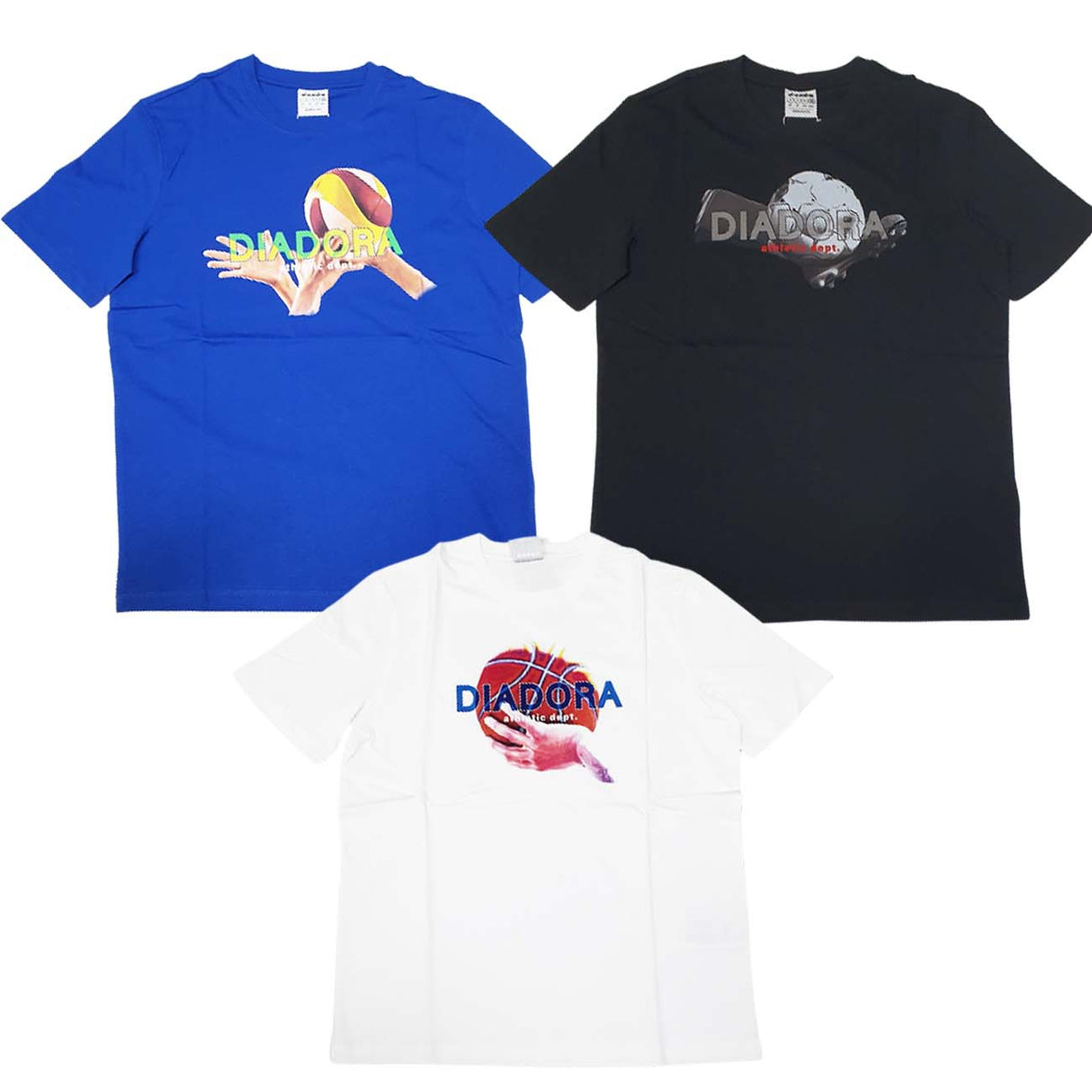 T-SHIRT DIADORA 180376 LOGO NERO BIANCO AZZURRO COTONE