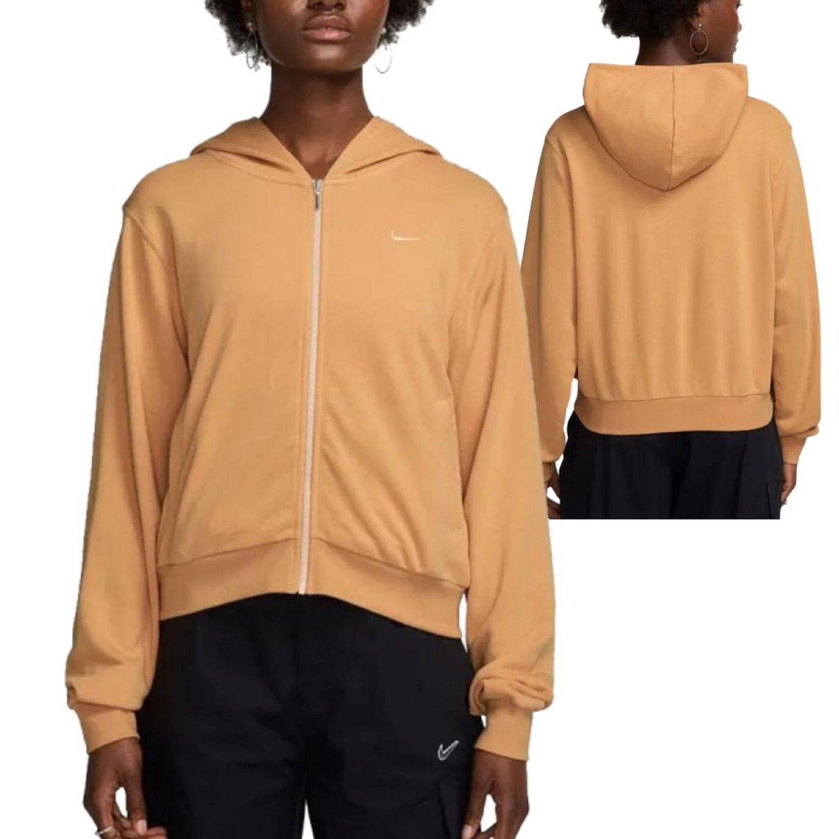 FELPA DONNA NIKE FN2415-856 FULL ZIP COTONE GARZATO BEIGE