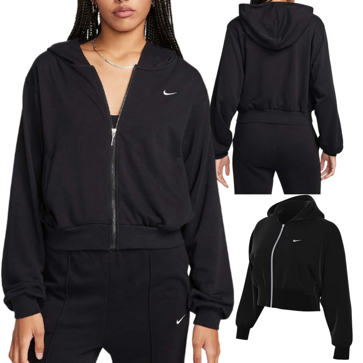 FELPA DONNA NIKE FN2415 010 FULL ZIP COTONE GARZATO NERO