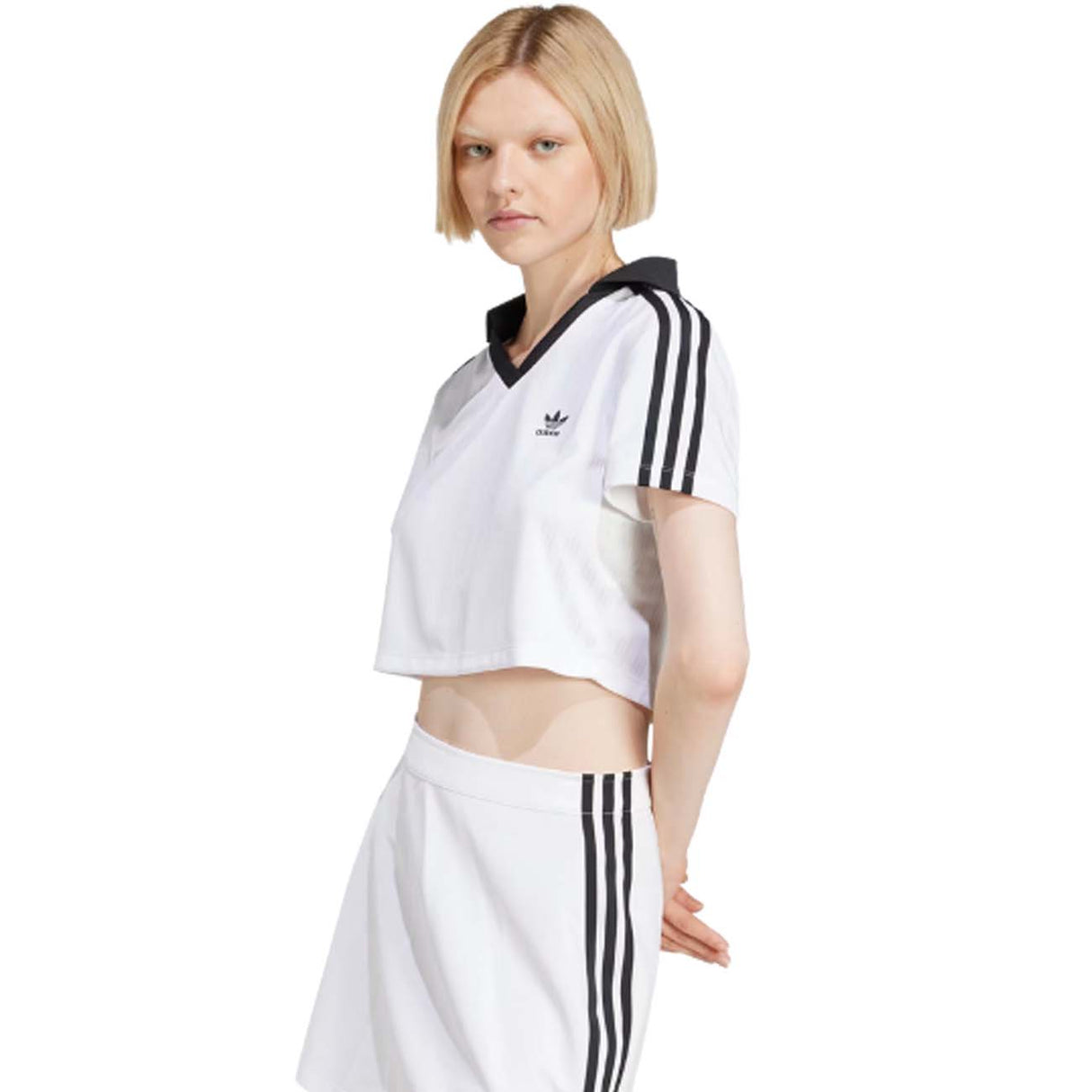 POLO DONNA ADIDAS JD2608 SCOLLO A V JACQUARD ADICOLOR BIANCO