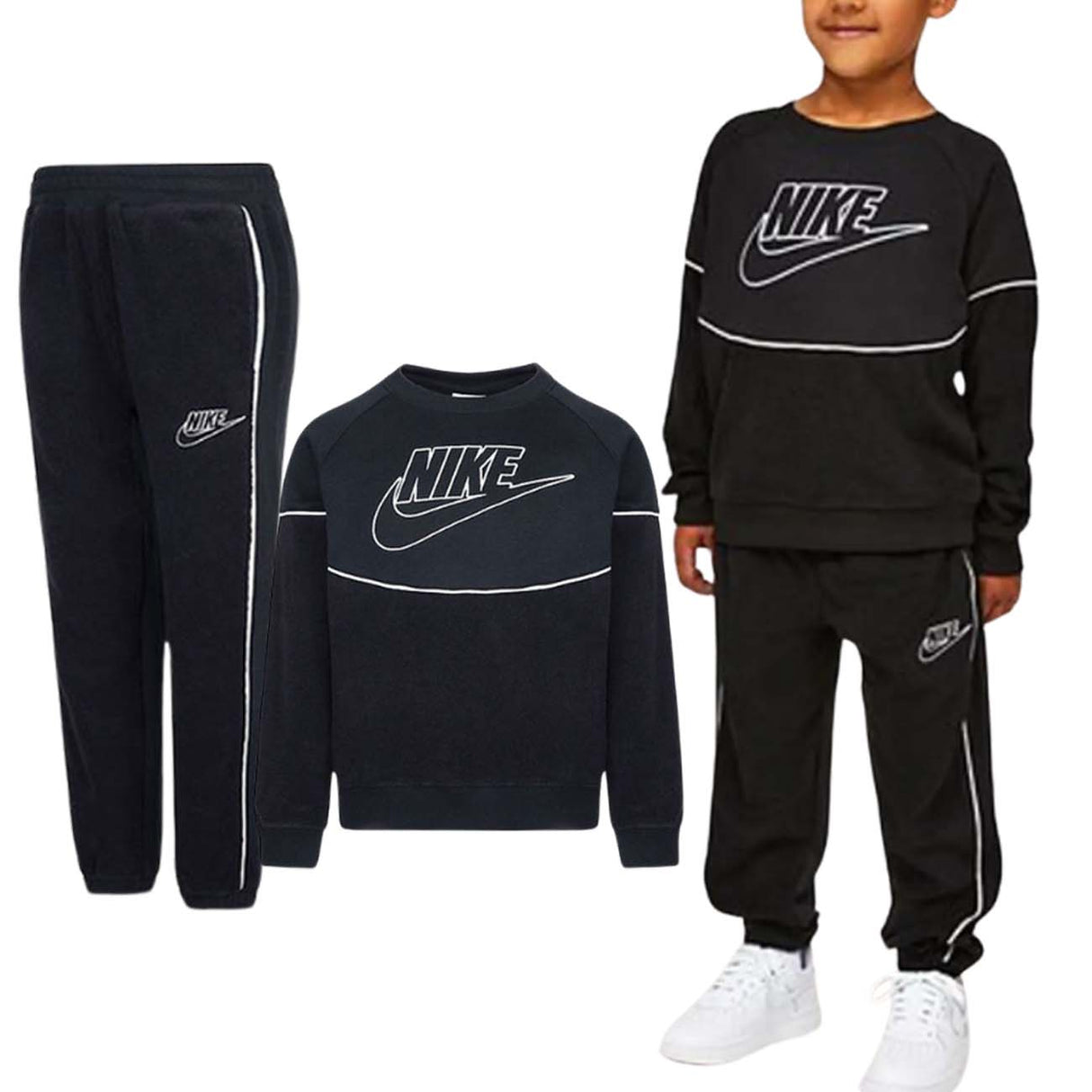 TUTA NIKE BAMBINI 86l198 023 NERO COTONE GARZATO
