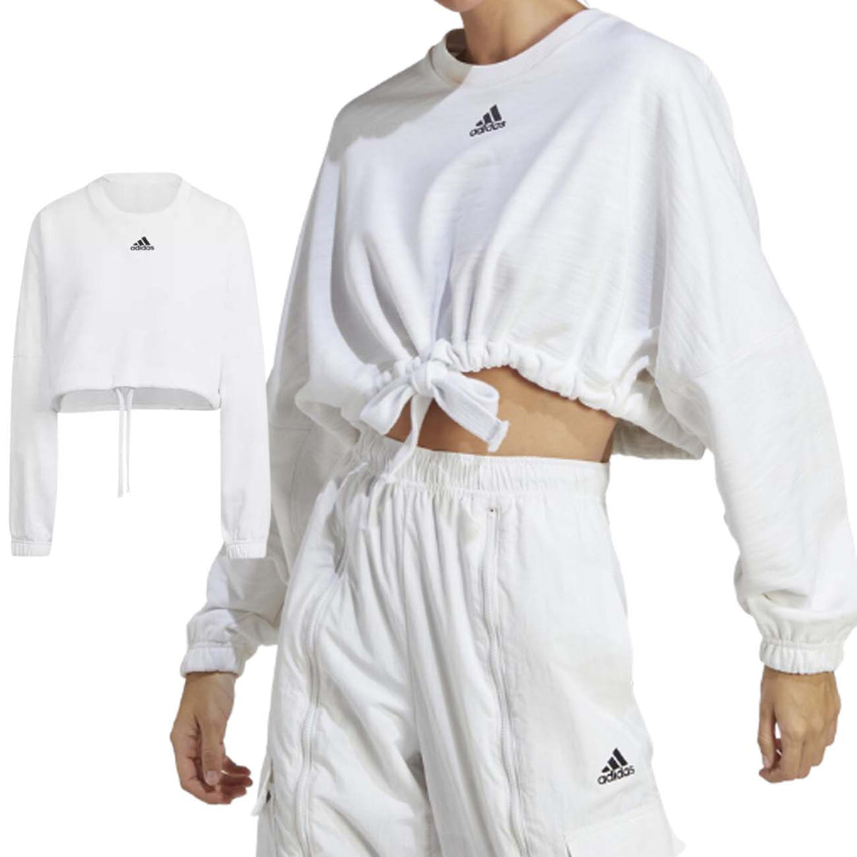 SWEAT-SHIRT COURT EN COTON BROSSÉ BLANC POUR FEMMES ADIDAS IC6683