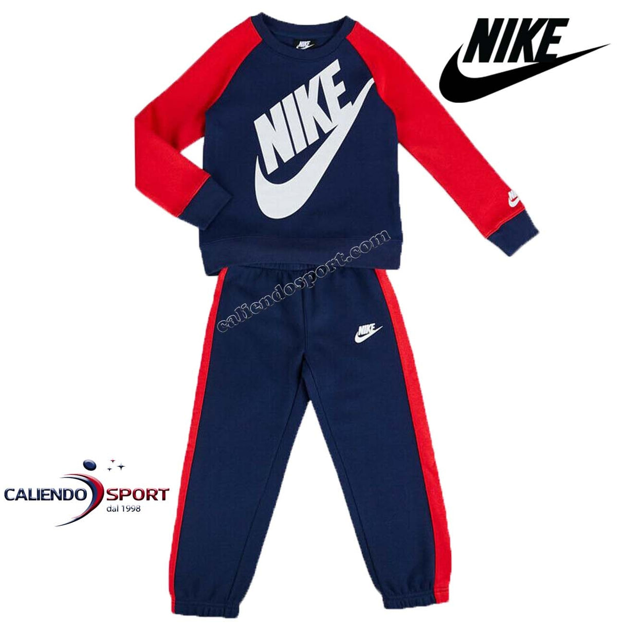NIKE 66F563 BLUE RED COTTON FLEECE TRACKSUIT FOR BOYS