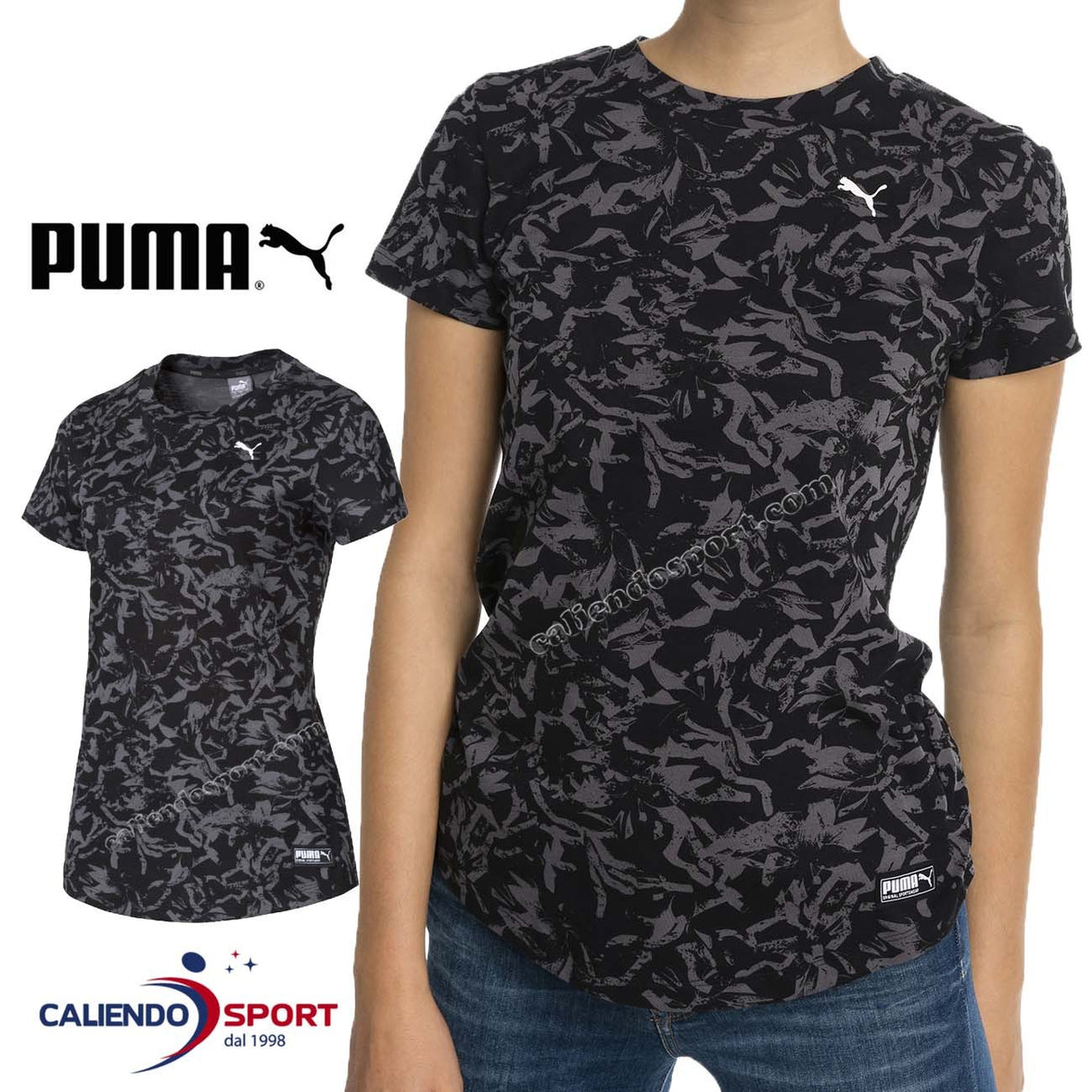 T-SHIRT FEMME PUMA 854682 01 COTON FUSION NOIR GRIS