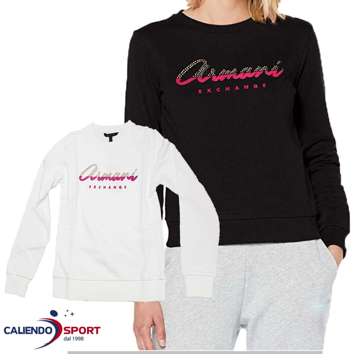 FELPA DONNA ARMANI EXCHANGE 6GYM88YJE5Z GIRO COLLO NERO BIANCO