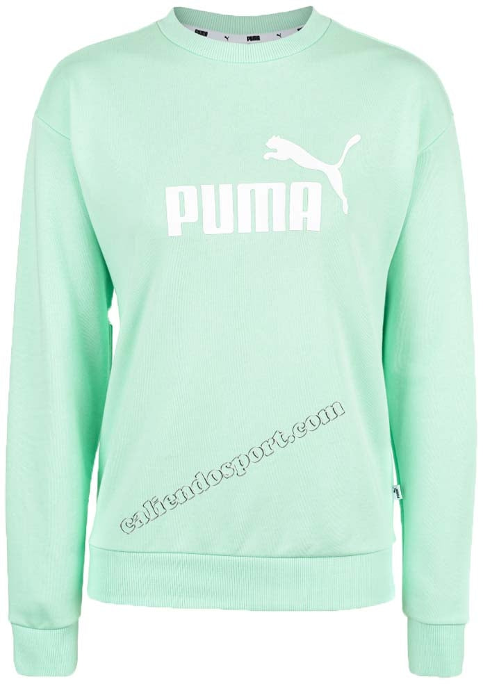 SWEAT-SHIRT FEMME PUMA 853456 17 32 VERT ROSE COL RAS DU COU EN COTON