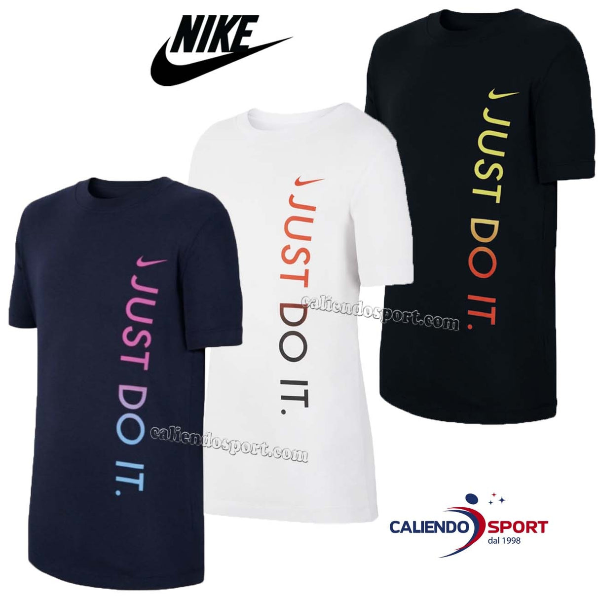 T-SHIRT RAGAZZI NIKE CU4571 COTONE NERO BIANCO BLU